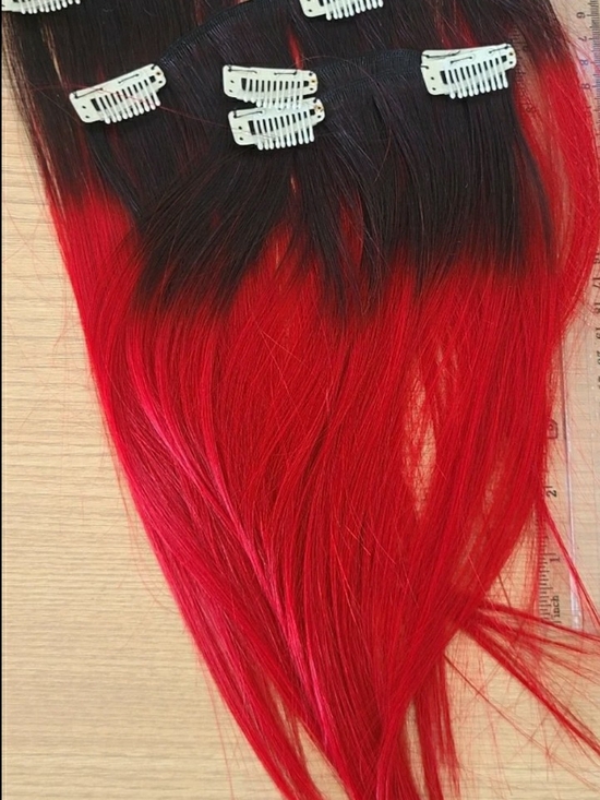 Other - Red Ombre Clip-In Hair Extensions - Bold Red to Dark BROWN Real Hair